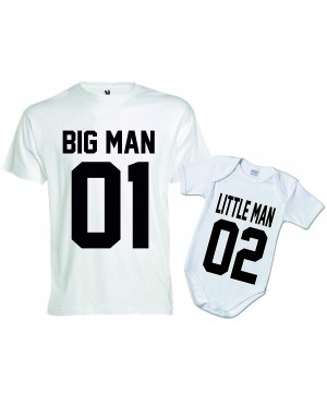 Body bébé little man et Tshirt Papa big man - Ensemble Père bébé cadeau