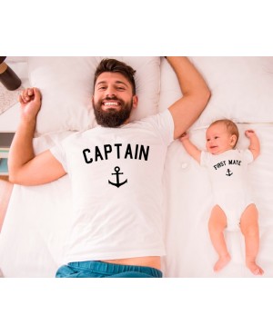 Body bébé First Mate et Tshirt Captain pour homme - Cadeau pour papa et fils